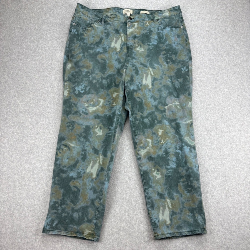 LOGO Lori Goldstein Jeans Womens Plus 20W Green Camo Boyfriend Stretch Shelly